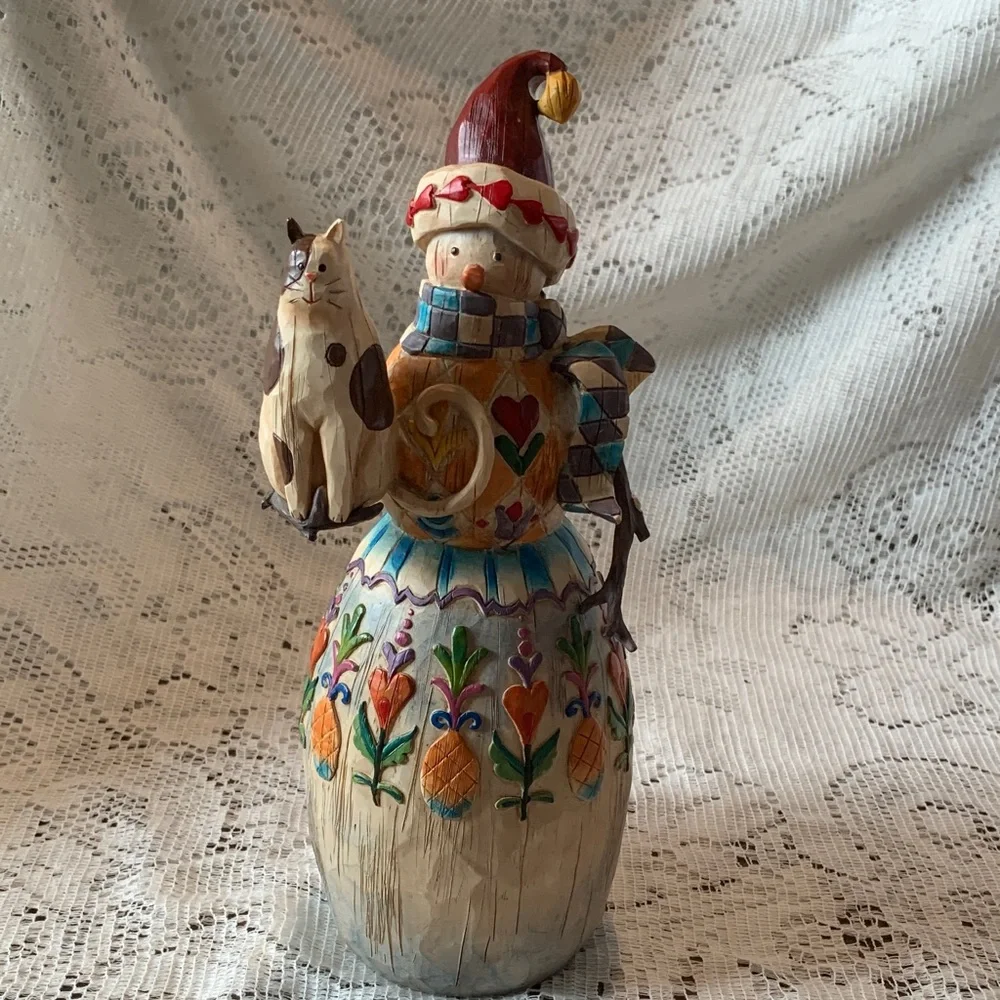 JIM SHORE SNOWMAN CAT WINTER'S FRIEND 112244 HEARTWOOD CREEK FIGURINE 2003